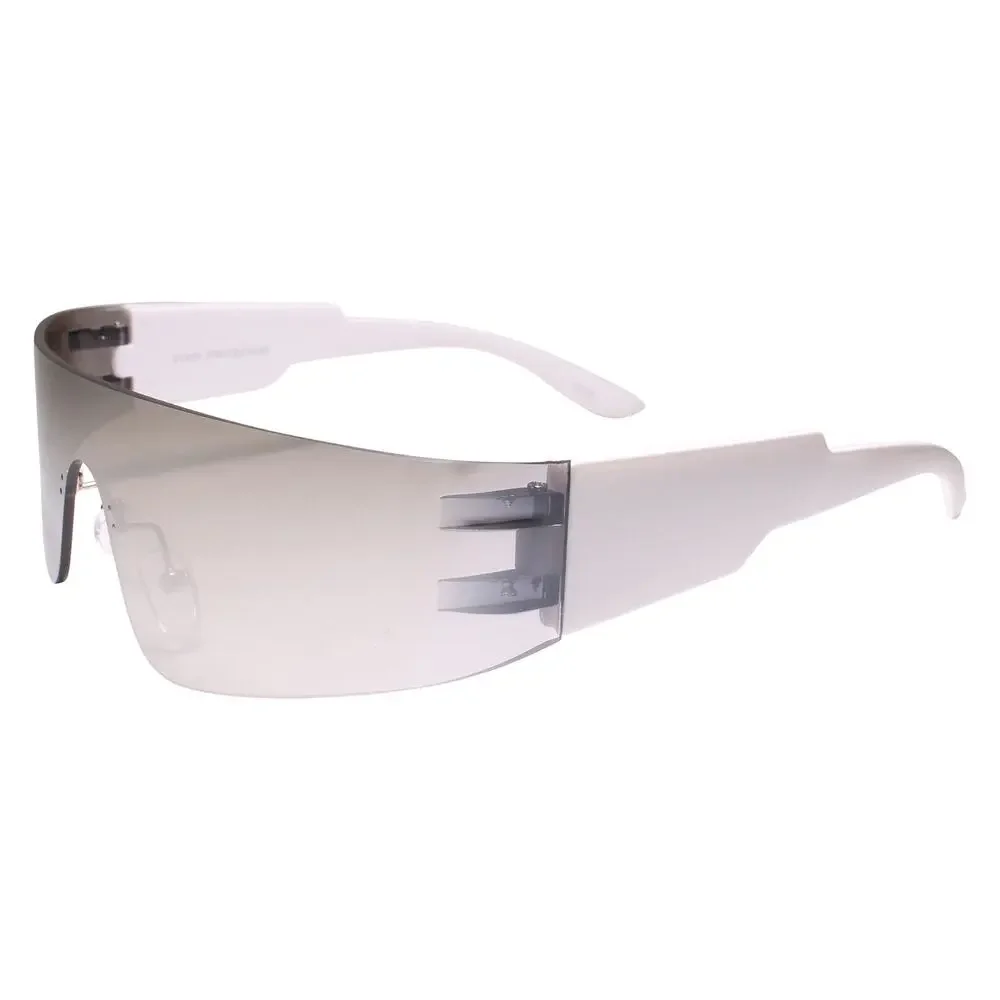 Trendy Rimless Futuristic Wrap Around Sunglasses Mirrored Cyberpunk Visor